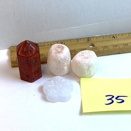 LOT 35, Rocks/crystals, 4 Pc., Red Jasper, Calcite Cubes, Selenite Flower