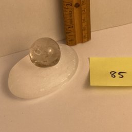 LOT 85, Rocks/crystals, 2 Pc., Selanite Palm Stone With Clear Quartz Sphere