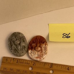 LOT 86, Rocks/crystals, 2 Pc., 9 Tailed Fox Carved Cabochons, Labradorite/carnelian