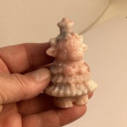 LOT 123, Rocks/crystals, Carved Pink Calcite Cow Christmas Tree