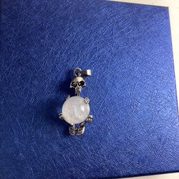 Natural Stone Pendant, LOT 1, Skeleton Holding Sphere, Quartz, W/ Black Cord