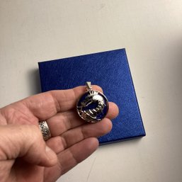 Natural Stone Pendant, LOT 4, Dragon W/ Lapis Lazuli, W/ Black Cord