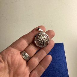 Natural Stone Pendant, LOT 5, Hamsa (hand) W/ Clear Quartz, W/ Black Cord