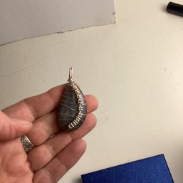 Natural Stone Pendant, LOT 9, Wire Wrapped Labradorite, W/ Black Cord