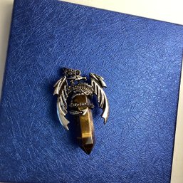 Natural Stone Pendant, LOT 13, Dragon W/ Tigers Eye Point, W/ Black Cord