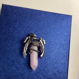 Natural Stone Pendant, LOT 14, Dragon W/ Rose Quartz Point, W/ Black Cord