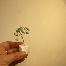 Natural Stone Copper Wire Tree, Amazonite Chips, Selenite Cube Base