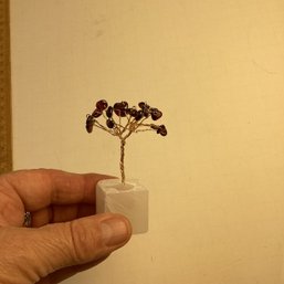 Natural Stone Copper Wire Tree, Garnet Chips, Selenite Cube Base