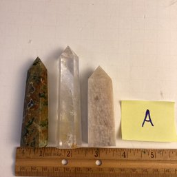 Natural Stone Point Assortment (3), LOT A, Forest Jasper, Moonstone, Quartz