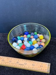 Depression Glass Bowl With Vintage And Antique Marbles