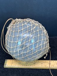 Large Antique Glass Fishing Buoy With Net, Has Light Crack, 6 In