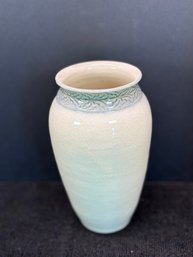 Pretty Signed Pottery Vase, 9 In