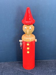 Vintage Painted Wood Pinocchio Bank With Lock And Key