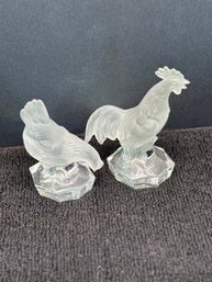 Vintage Goebel Crystal Rooster And Hen Figurines, Solid