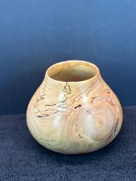 Hand Crafted Turned Wood Bowl, Signed, 7 In