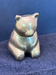 Vintage Brass Teddy Bear Piggy Bank, Heavy, 6 In