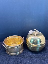 Vintage Brass Lot With Bowl And 2 Pc Large Apple Box