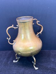 Large Antique Brass Handled Vase, Has Broken Foot See Description, 12 In