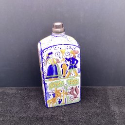 Colorful Ceramic Hand Painted Bottle, Portugal Or Italy