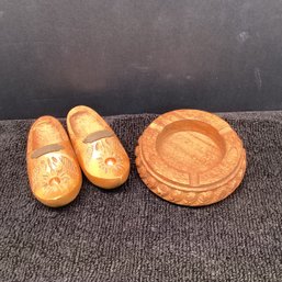 Vintage Wooden Ware Lot, Holland Shoes, Ashtray