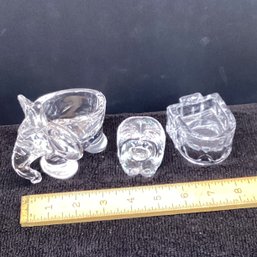 Vintage Clear Glass Decorative Lot, Elephant Votive Holder, Birdcage Water Dish (bracket Broken)