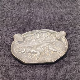 Antique Metal Raised Relief Dog Ashtray, JS 1928