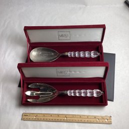 2 Pc Vintage Mikasa Crystal Handled Salad Servers, Red Velvet Boxes