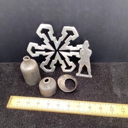 Vintage Aluminum And Lead Lot, Lead Bottles, Soldier, Trivet, Etc.