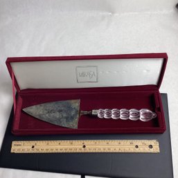 Vintage Mikasa Crystal Handeled Pie Slice Server, Red Velvet Case