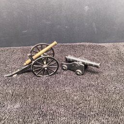 2 Metal Toy Cannons, Brass, Iron