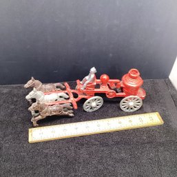 Antique Die Cast Aluminum Horse Drawn Fire Engine Toy, Orig. Removable Driver