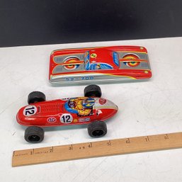 Pair Of Tin Litho Toy Cars, Race Car, Red, Etc.