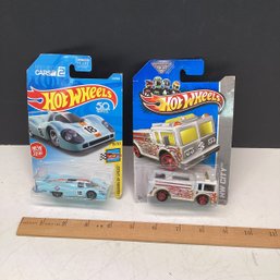 2 MOC Matchbox Cars, Baby Blue Race Car, Fire Truck