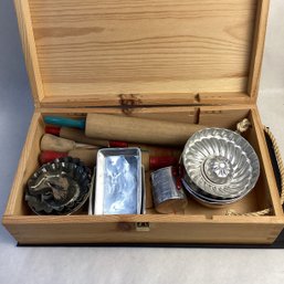 Nice Wooden Wine Box With Vintage Childs Baking Set Toys