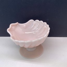 Vintage Pink Milk Glass Shell Compote Dish, Footed