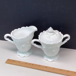 Elaborate Vintage Milk Glass Sugar And Creamer