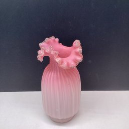 Beautiful Pink Satin Glass Vase With Ruffled Edge And Pontil