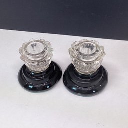 Vintage Glass (and Possibly Marble) Pair Rose Candle Holders