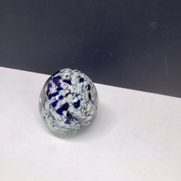 Vintage Solid Art Glass Paperweight, Blue, White
