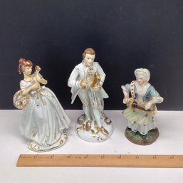 Vintage Staffordshire Style Porcelain Lot, Lefton Gold Accent Man/woman, Etc.