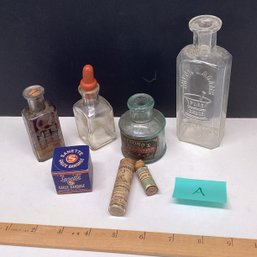 LOT A, Antique Pharmaceutical And Apothecary Lot, Some With Contents, Ink Bottle, Etc.