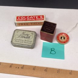 Lot B, Pharmaceutical And Apothecary Lot, Tins, Dental, Trial Size, Etc.