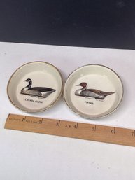 2 Vintage Ducks Unlimited Ceramic Butter Pat Dishes, Trinket Dishes