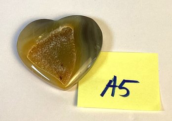 Genuine Carved Stone, Onyx Heart W/ Crystal Druzy, (A5)