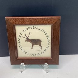 Small Hand Crafted Country Reindeer Art, Framed And Signed
