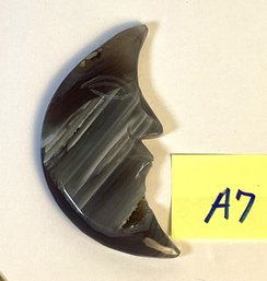 Genuine Carved Stone, Onyx Moon W/ Crystal Druzy, (A7)