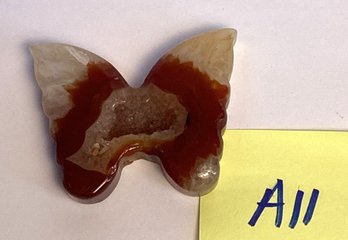 Genuine Carved Stone, Onyx Butterfly W/ Crystal Druzy, (A11)