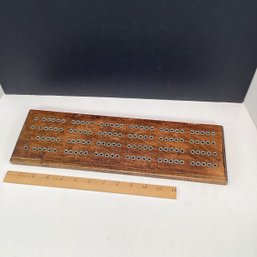 Vintage Wooden Cribbage Board With Metal Peg Hole Liners, 16 In