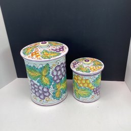 Pair Of Vintage Italian Pottery Canisters With Lids