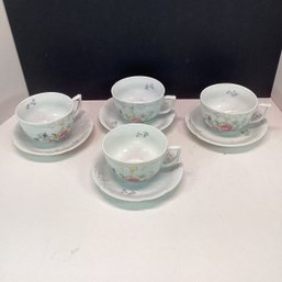 Set Of 4 German Porcelain Teacups And Saucers
